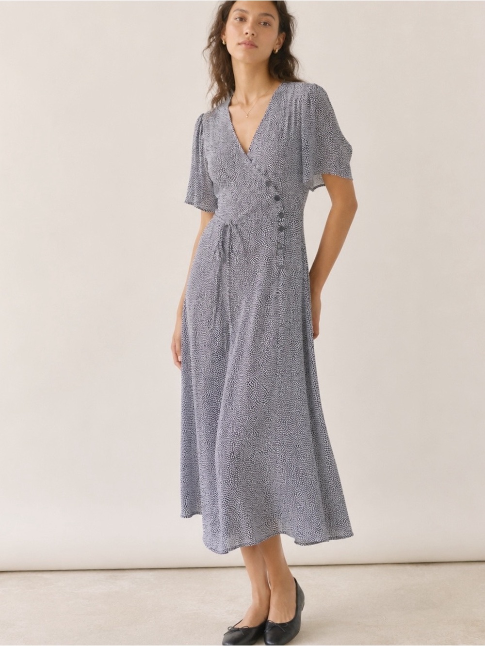 GAP Woman Blue Polka Dot Wrap Tie Waist Maxi Dress MEDIUM Romantic Cottagecore